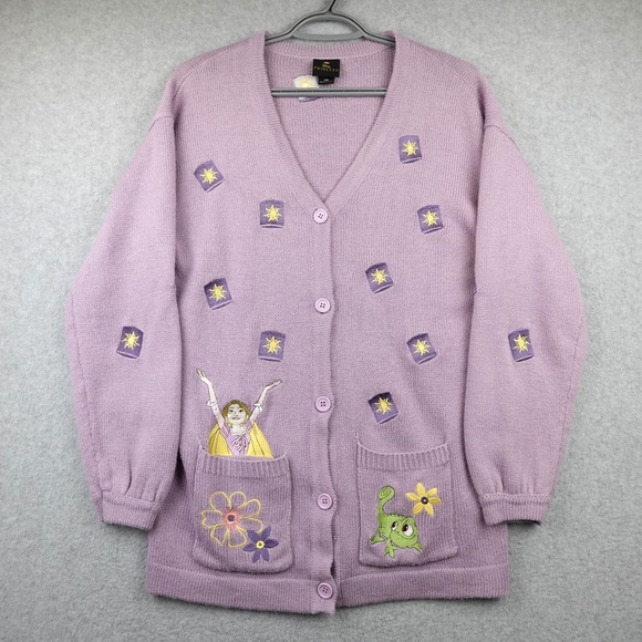 Disney Sweaters - Disney Tangled Rapunzel Pascal Lanterns Sweater Women's SM Purple Embroidered